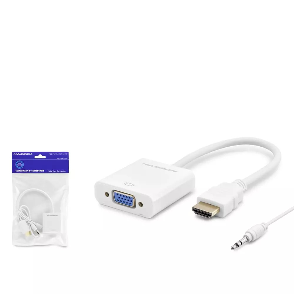 HADRON HDX2019 HDMI (M) TO VGA (F) ÇEVİRİCİ 1080P + AUDIO BEYAZ